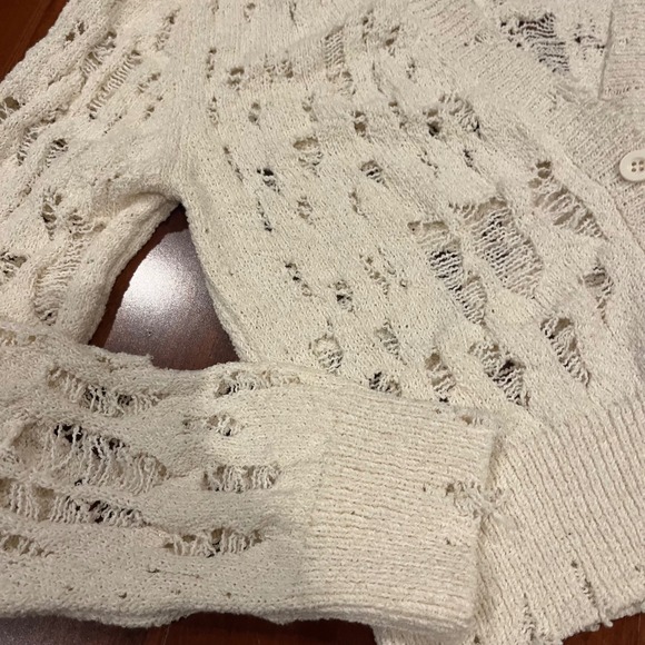 ZARA Cardigan Sweater Knit Cream Beige Distressed Button Front Long Sleeve New S - Picture 9 of 10